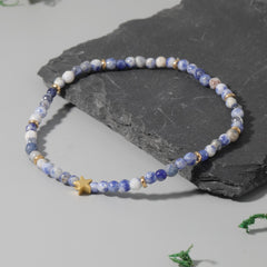 Fashion Bead Anklet Elasticity Adjustable Natural Stone Blue Spotted Stone Beach