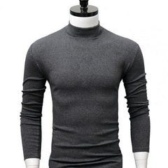 Men Shirt Sweaters Solid Color Half High Collar Casual Slim Long Sleeve