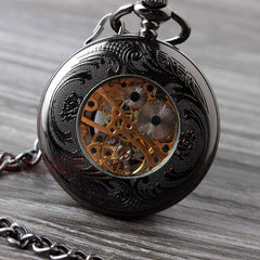 Retro Hand Wind Mechanical Pocket Watch With Fob Chain Mens