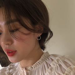 Micro Pave Zircon Front And Back Circle Stud Earrings