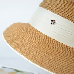 Retro French Hepburn Straw Hat Bow Seaside Big Brim Sun Protection Shade