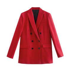 Women Jacket Double Breasted Notched Blazer Office Suit Pantsuit