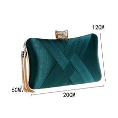 Tassel Golden Women Clutch Bags Diamonds Satin Criss Cross Chain Shoulder