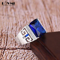 222 Vintage 925 Silver Men Rings Royal Sapphire Gemstone Jewelry