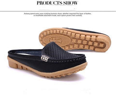 Women Casual Shoes Hollow Out Lady Half Genuine Leather Flats