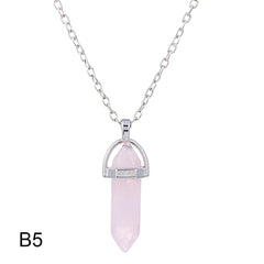 Hexagonal Cylindrical Crystal Necklace Natural Stone Pendant