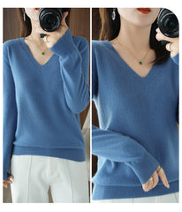 Sweater Knitted Pullovers V-neck Slim Fit Bottoming Shirt Solid Soft Knitwear