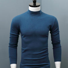 Men Shirt Sweaters Solid Color Half High Collar Casual Slim Long Sleeve