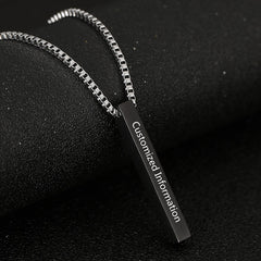 Four Sides Engraving Personalized Square Bar Custom Name Necklace Stainless Steel