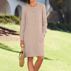 Casual Soild Long Sleeve Tunic Dress Vintage Straight Dress