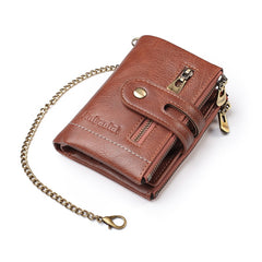 Wallets Name Customized PU Leather Short Card Holder Chain Men