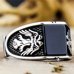 Retro Black Square Resin Crystal Ring Men Finger Ring