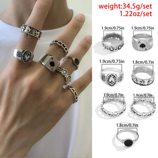 Antique Silver Color Vintage Bohemia Rings Set