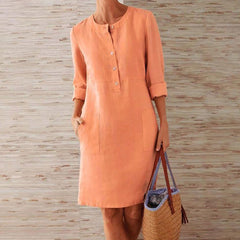 Casual Soild Long Sleeve Tunic Dress Vintage Straight Dress