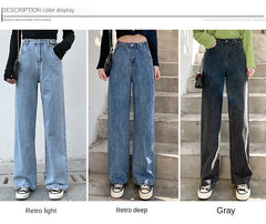 Women Jeans Street High Waist Pants Light Color Cotton Fashion Loose Jeans