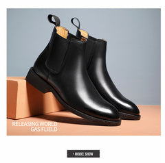 Elegant Chelsea Boots Leather Men Couple Shoes Slip-on Dress Formal Boots