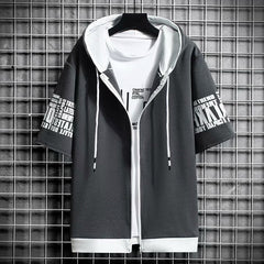 Japan Style Men Hoodies Fashion Streetwear Short Sleeve Hooded