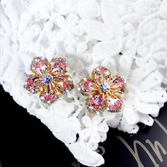 Flower Crystal Temperament Geometric Shiny Zircon Earrings Statement Earrings