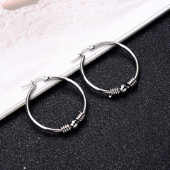 Stainless Steel Exaggerated Round Bead Hoop Earring