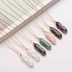 Hexagonal Cylindrical Crystal Necklace Natural Stone Pendant