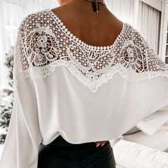 Crochet Embroidery Lace Blouses White Shirts Vintage Elegant Ladies Tops