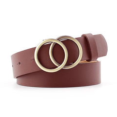 Double Ring Women Belt Fashion Waist Belt PU Leather Metal Buckle Heart Pin Belts