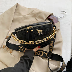 Thick Chain Waist Bag Women Leather Fanny Pack