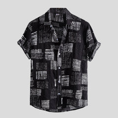 Men Shirt Ethnic Printed Shirts Summer Retro Vintage Streetwear Short Sleeves