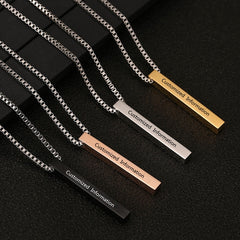 Four Sides Engraving Personalized Square Bar Custom Name Necklace Stainless Steel
