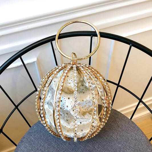 Rhinestone Spherical Cage Evening Clutch Bag