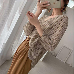 Blouses V-neck Printing Long Sleeve Loose Shirts
