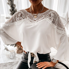 Crochet Embroidery Lace Blouses White Shirts Vintage Elegant Ladies Tops