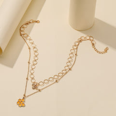 Fashion Hollow Circle Choker Double Layered Bee Pendant Necklace