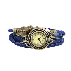 Women Retro Bracelet Wrist Watch Weave Wrap Faux Leather Butterfly