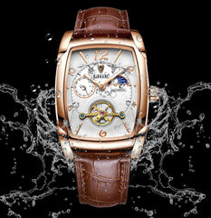 Mens Watches Square Automatic Watch for Men Genuine Leather