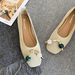 Women Flats Ballet Shoes Breathable Knitted Square Toe Moccasins