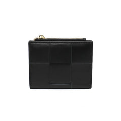 Fashion Woven Genuine Leather Women Short Wallet Functional Bifold Coin