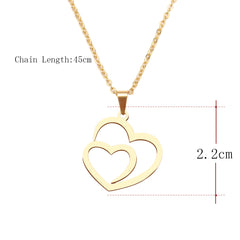 Stainless Steel Necklace For Women Man Hollow Double Heart Rose