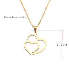 Stainless Steel Necklace For Women Man Hollow Double Heart Rose