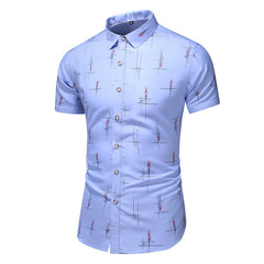 Style Design Short Sleeve Casual Shirt Men Print Beach Blouse