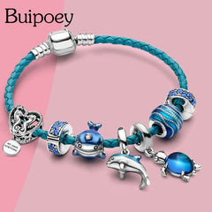 Ocean Collection Blue Turtle Seahorse Narwhal Beaded Dolphin Charm Bracelets