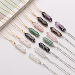 Hexagonal Cylindrical Crystal Necklace Natural Stone Pendant