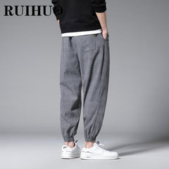 Ankle-Length Plaid Harem Pants Men Clothing Joggers Men Pants Trousers