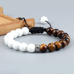 Trendy White Men Beads Bracelet Handmade Natural Tiger Eye Lava Stone