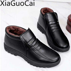 Waterproof Men Casual Leather Shoes Flannel High Top Slip-on Male Casual Shoes