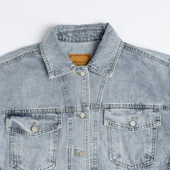 Vintage Women Jacket Oversize Denim Jackets Washed Blue Jeans Coat