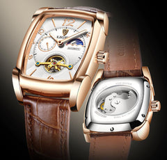 Mens Watches Square Automatic Watch for Men Genuine Leather