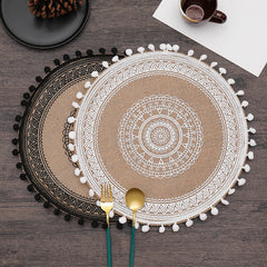 ROUND Cotton and linen Placemat For Dining Table Mat