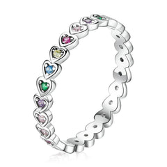 Silver Rainbow Heart Finger Ring fMini Hearts Trendy Party Jewelry