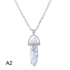 Hexagonal Cylindrical Crystal Necklace Natural Stone Pendant